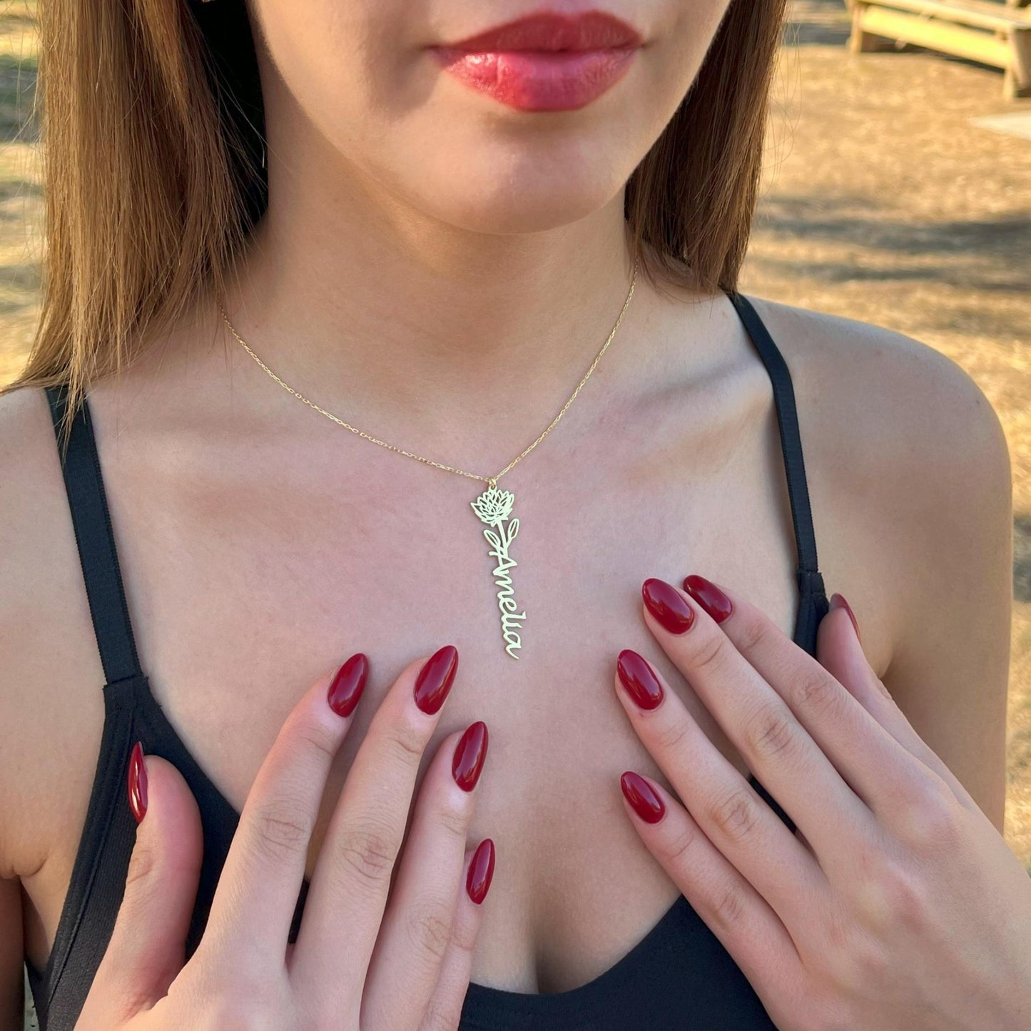 14 Ayar Altın Kaplama Kişiye Özel Doğum Çiçeği İsimli Kolye: 925 Ayar Gümüş Zarif ve Anlamlı Hediye - Lisen Aksesuar