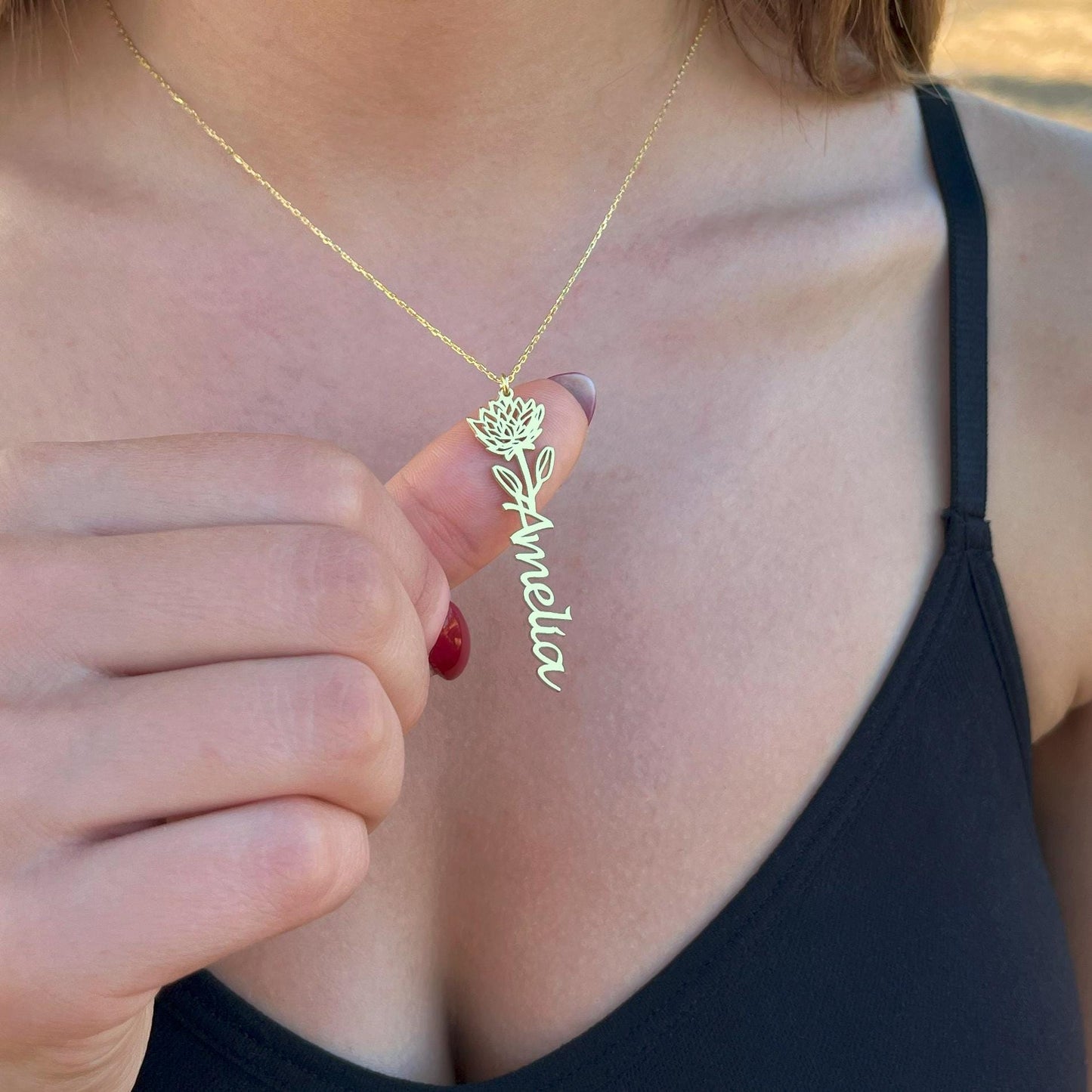 14 Ayar Altın Kaplama Kişiye Özel Doğum Çiçeği İsimli Kolye: 925 Ayar Gümüş Zarif ve Anlamlı Hediye - Lisen Aksesuar