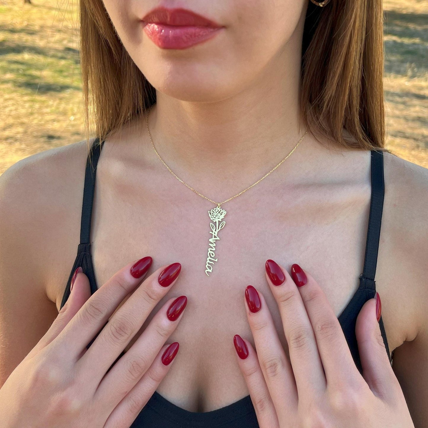 14 Ayar Altın Kaplama Kişiye Özel Doğum Çiçeği İsimli Kolye: 925 Ayar Gümüş Zarif ve Anlamlı Hediye - Lisen Aksesuar