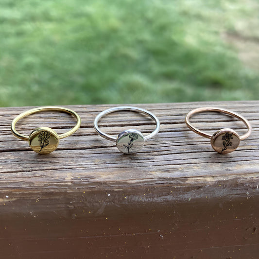 14 Ayar Altın Kaplama Kişiye Özel Doğum Çiçeği Yüzük: 925 Ayar Gümüş Özel Gravürlü Takı - Lisen Aksesuar