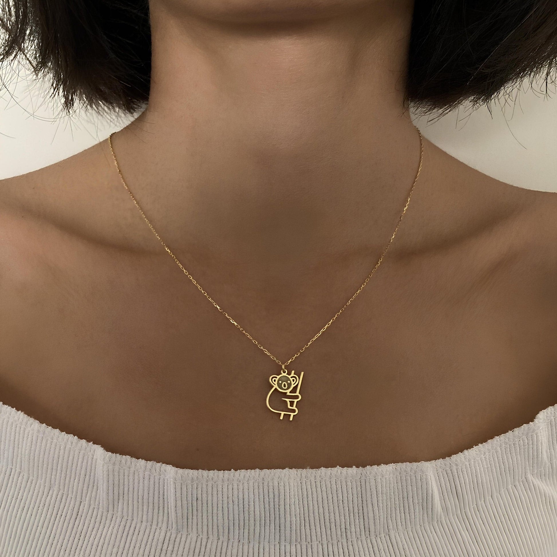 14 Ayar Altın Kaplama Koala Kolye: 925 Ayar Gümüş Doğa Temalı Kolye - Lisen Aksesuar
