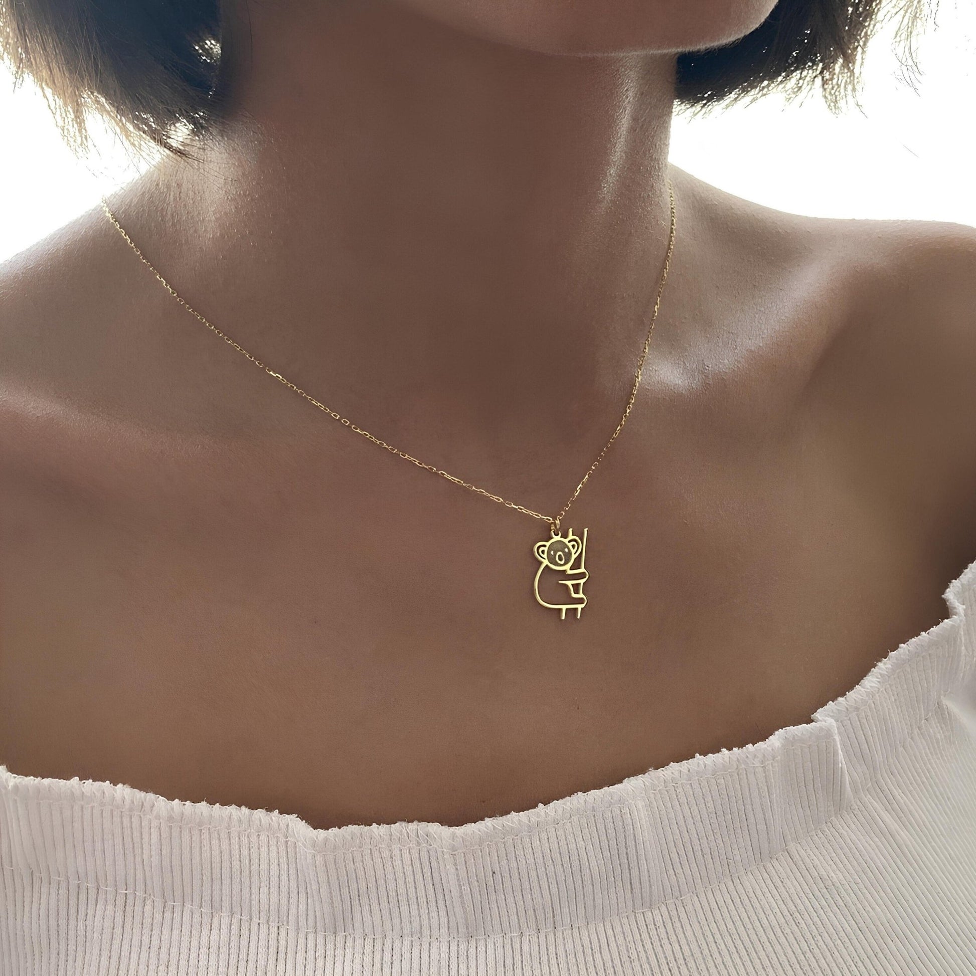 14 Ayar Altın Kaplama Koala Kolye: 925 Ayar Gümüş Doğa Temalı Kolye - Lisen Aksesuar