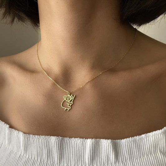 14 Ayar Altın Kaplama Koala Kolye: 925 Ayar Gümüş Doğa Temalı Kolye - Lisen Aksesuar