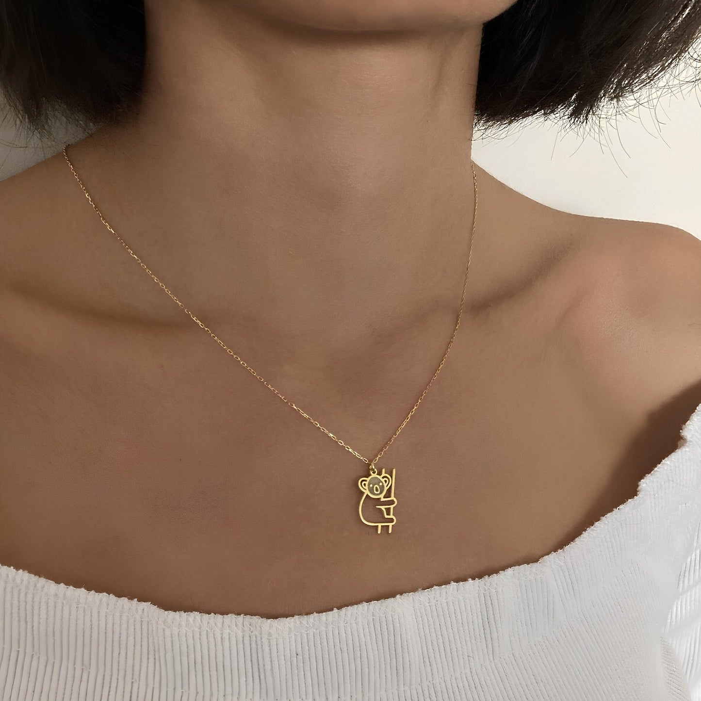 14 Ayar Altın Kaplama Koala Kolye: 925 Ayar Gümüş Doğa Temalı Kolye - Lisen Aksesuar