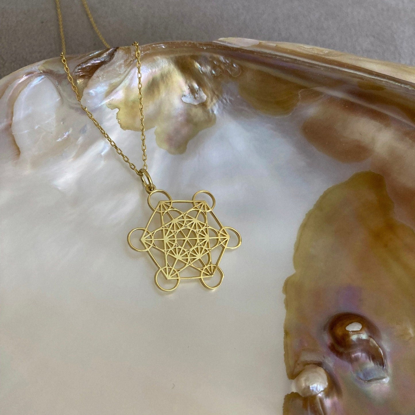 14 Ayar Altın Kaplama Metatron Küp Kolye: 925 Ayar Gümüş Kutsal Geometri Takısı - Lisen Aksesuar