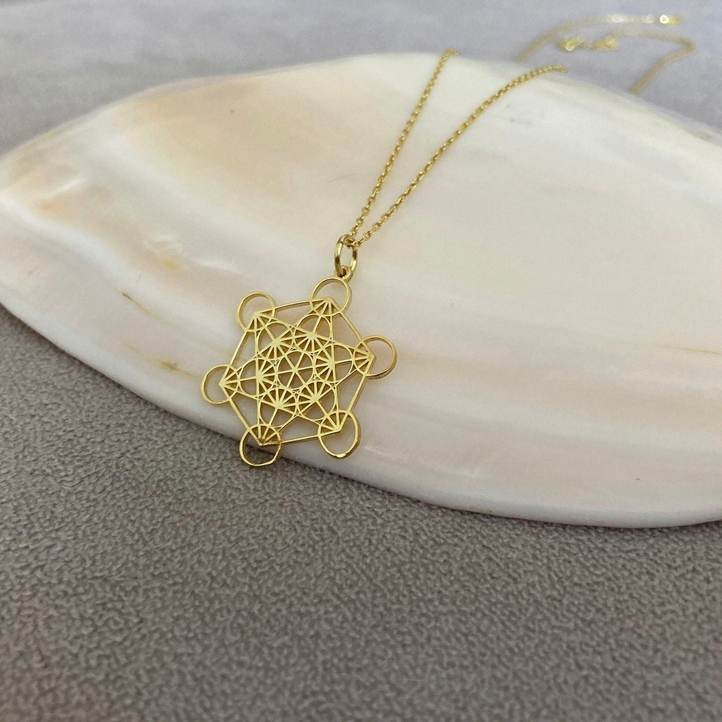 14 Ayar Altın Kaplama Metatron Küp Kolye: 925 Ayar Gümüş Kutsal Geometri Takısı - Lisen Aksesuar