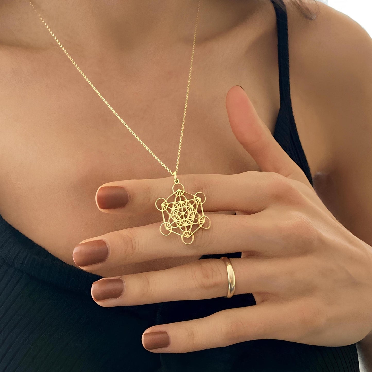 14 Ayar Altın Kaplama Metatron Küp Kolye: 925 Ayar Gümüş Kutsal Geometri Takısı - Lisen Aksesuar