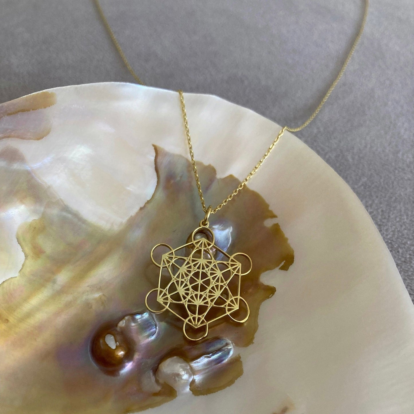 14 Ayar Altın Kaplama Metatron Küp Kolye: 925 Ayar Gümüş Kutsal Geometri Takısı - Lisen Aksesuar