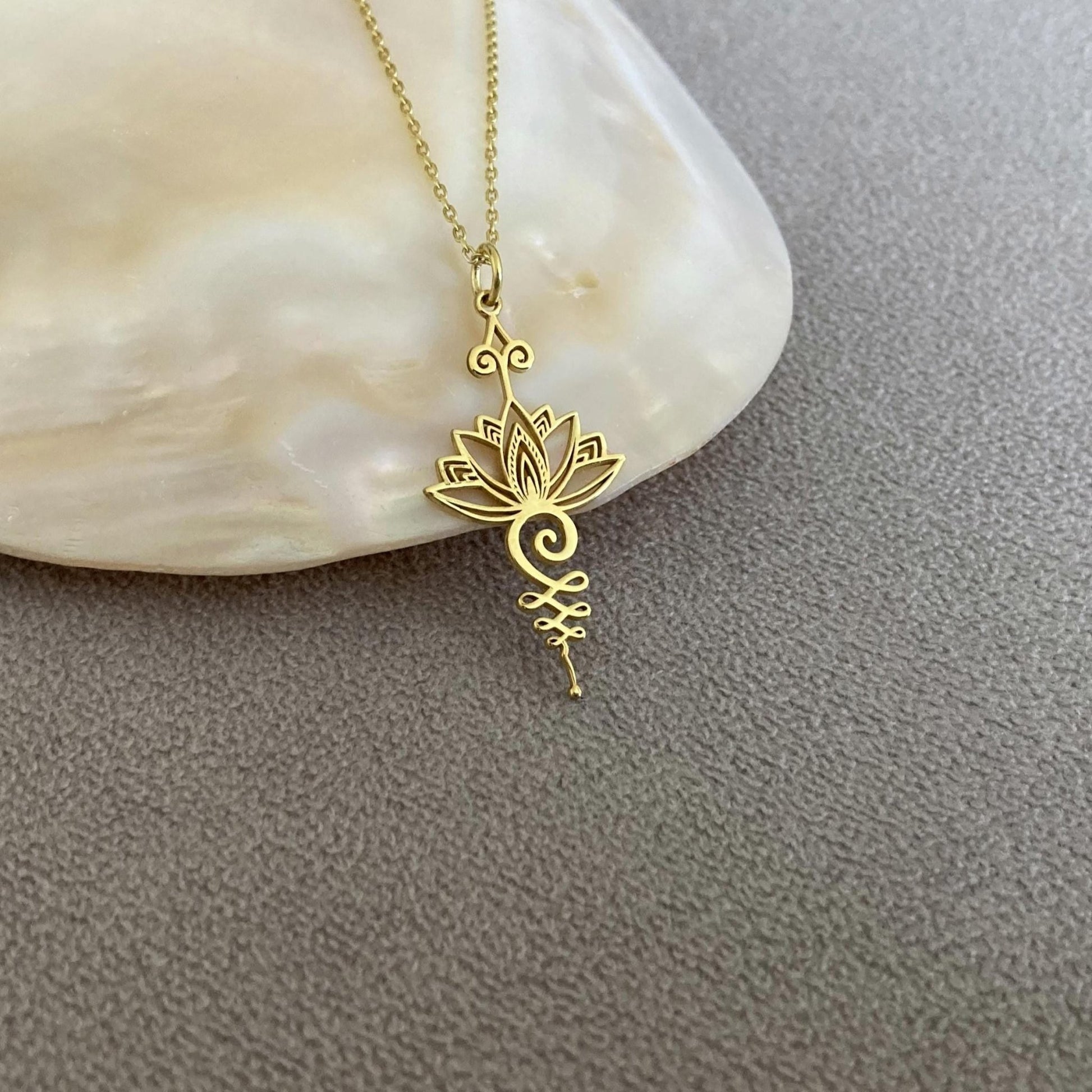 14 Ayar Altın Kaplama Unalome Lotus Çiçeği Kolye: 925 Ayar Gümüş Spiritüel Takı - Lisen Aksesuar