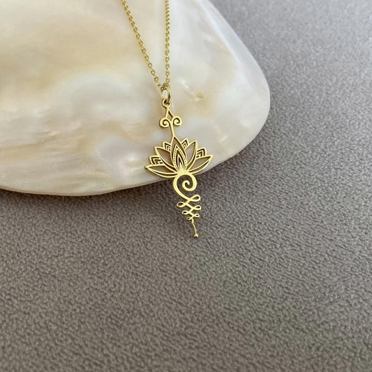 14 Ayar Altın Kaplama Unalome Lotus Çiçeği Kolye: 925 Ayar Gümüş Spiritüel Takı - Lisen Aksesuar