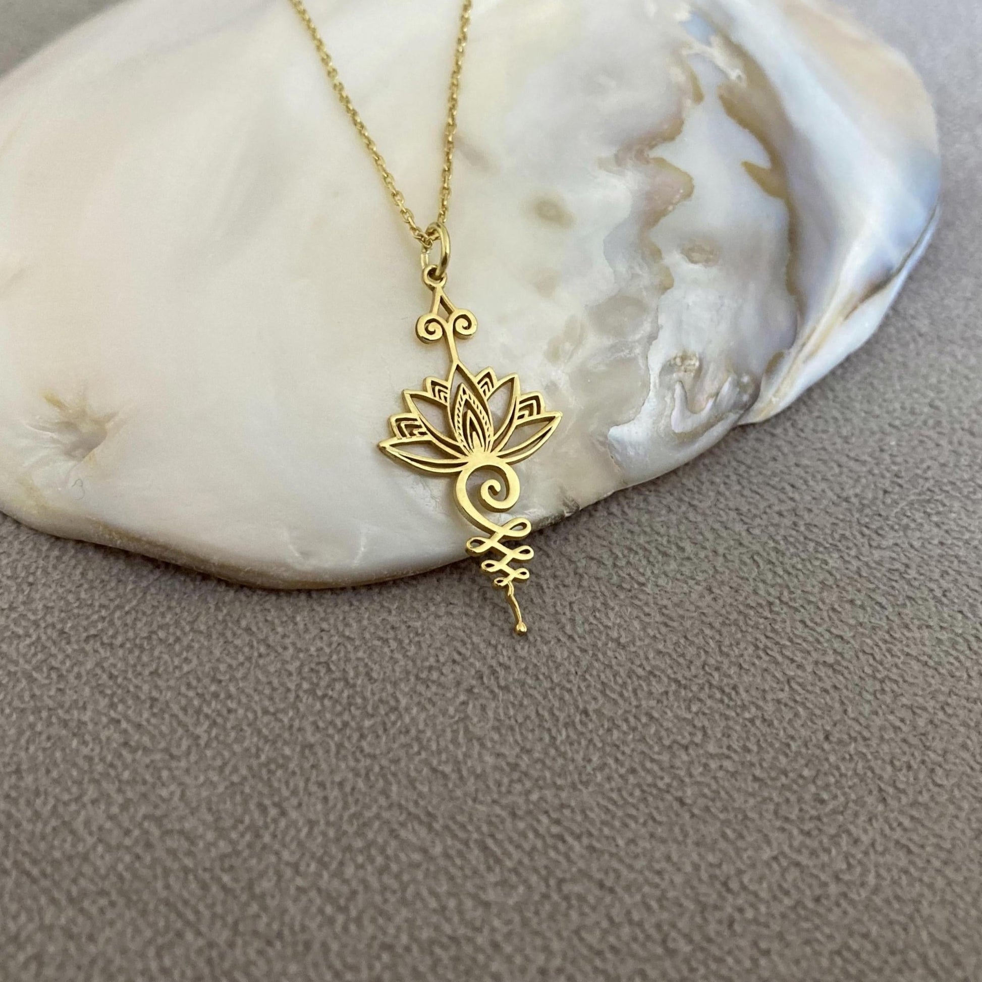 14 Ayar Altın Kaplama Unalome Lotus Çiçeği Kolye: 925 Ayar Gümüş Spiritüel Takı - Lisen Aksesuar