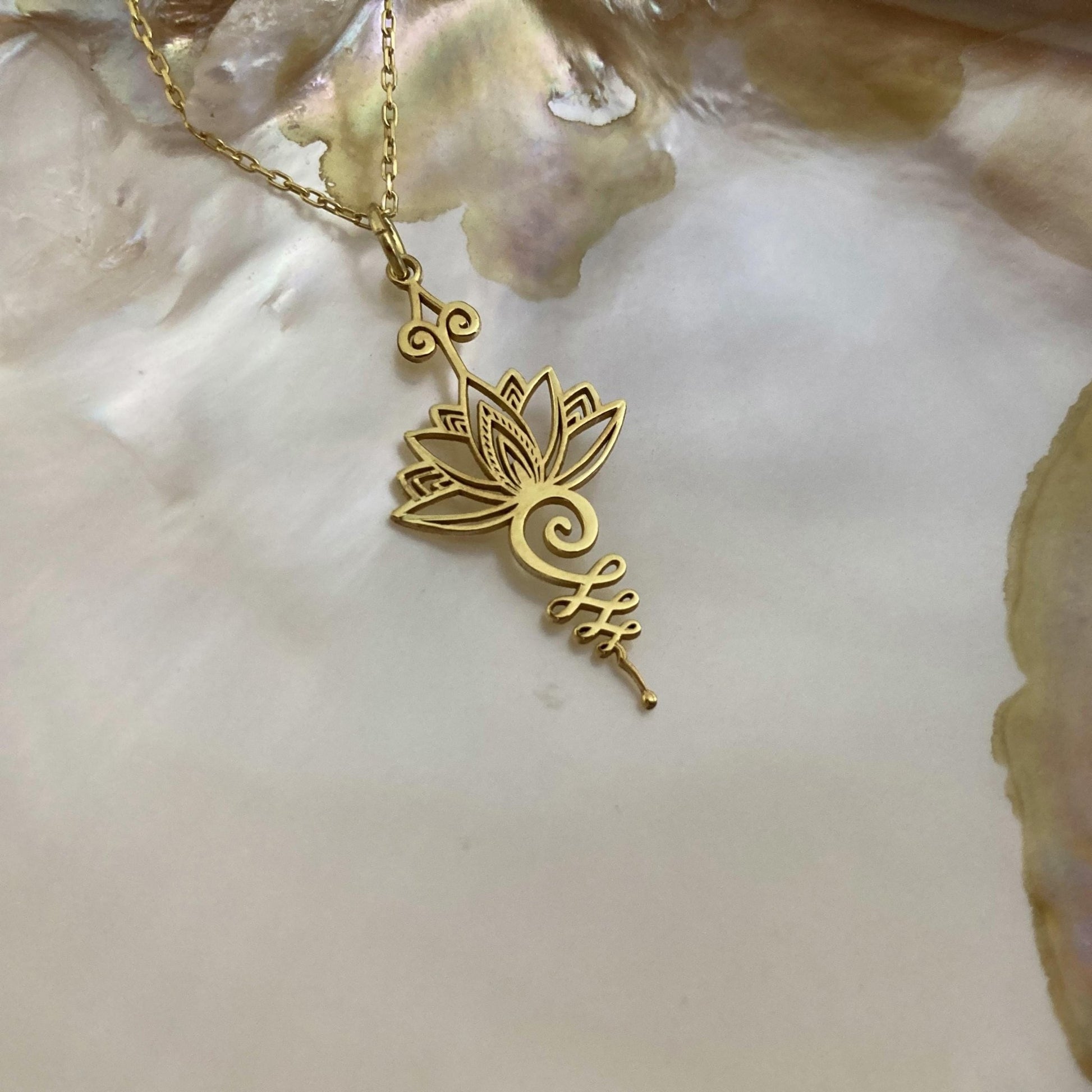 14 Ayar Altın Kaplama Unalome Lotus Çiçeği Kolye: 925 Ayar Gümüş Spiritüel Takı - Lisen Aksesuar