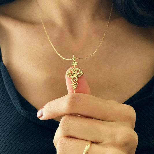 14 Ayar Altın Kaplama Unalome Lotus Çiçeği Kolye: 925 Ayar Gümüş Spiritüel Takı - Lisen Aksesuar