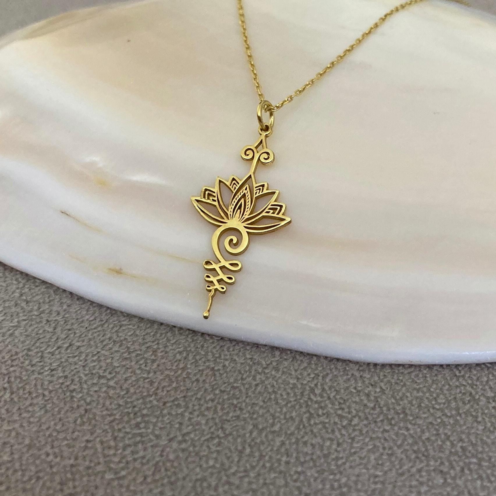 14 Ayar Altın Kaplama Unalome Lotus Çiçeği Kolye: 925 Ayar Gümüş Spiritüel Takı - Lisen Aksesuar