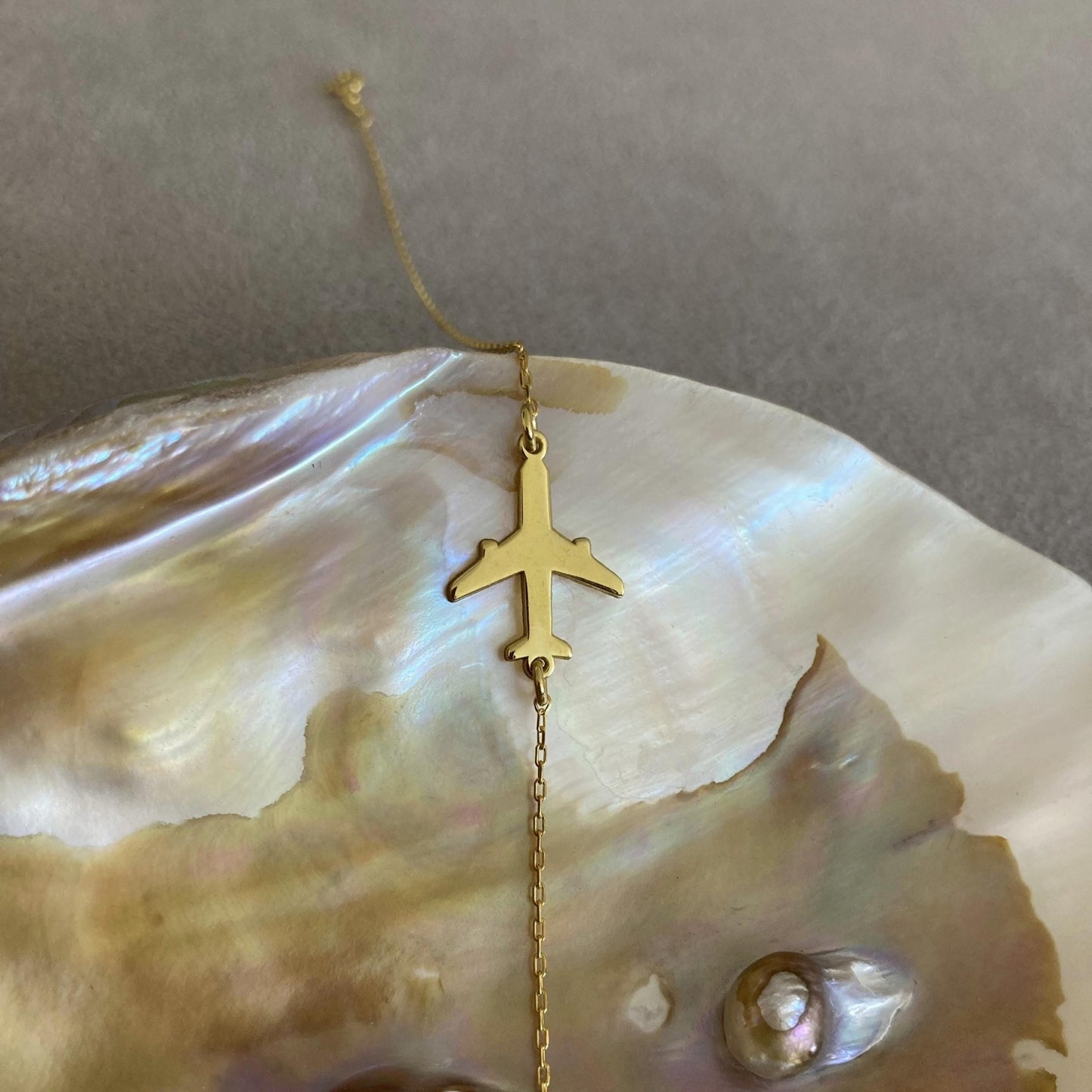 14 Ayar Altın Kaplama Yatay Uçak Kolye: 925 Ayar Gümüş Havacılık ve Seyahat İlhamlı Takı - Lisen Aksesuar