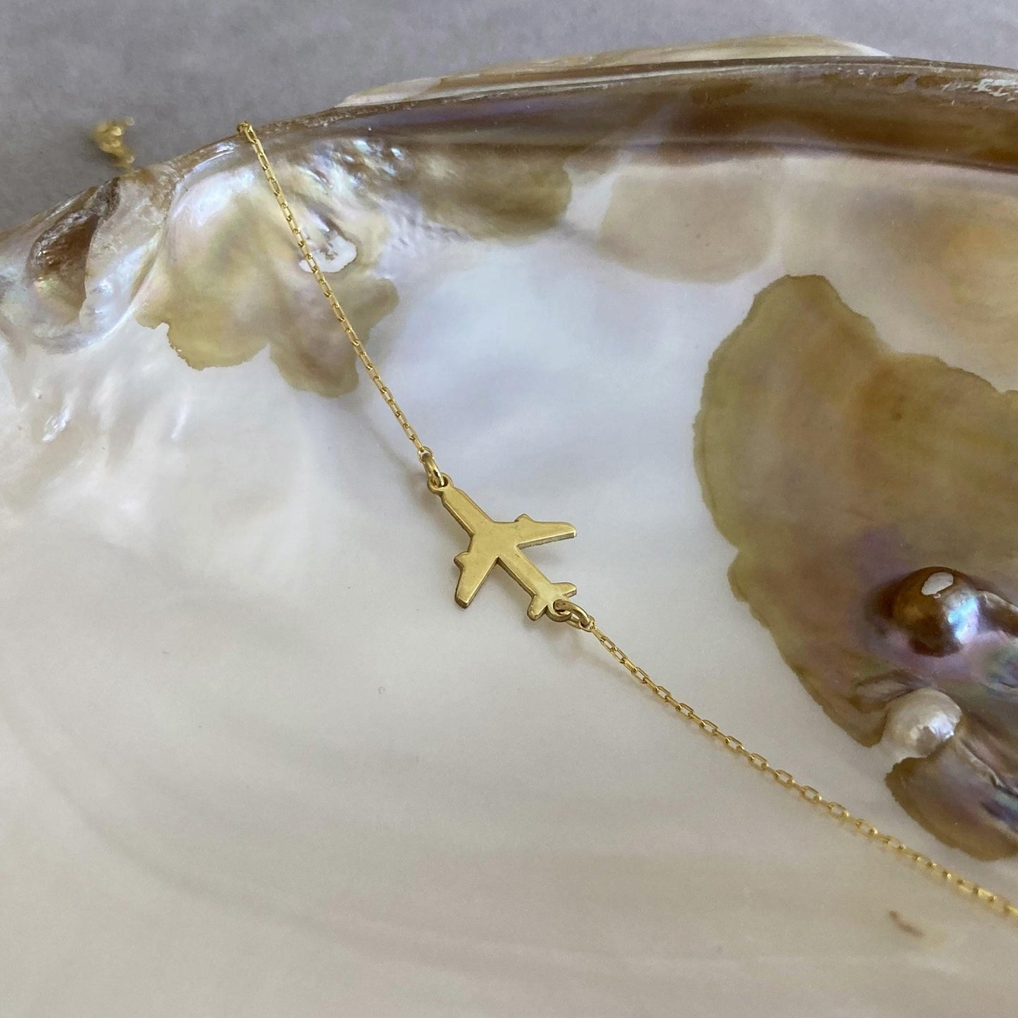 14 Ayar Altın Kaplama Yatay Uçak Kolye: 925 Ayar Gümüş Havacılık ve Seyahat İlhamlı Takı - Lisen Aksesuar