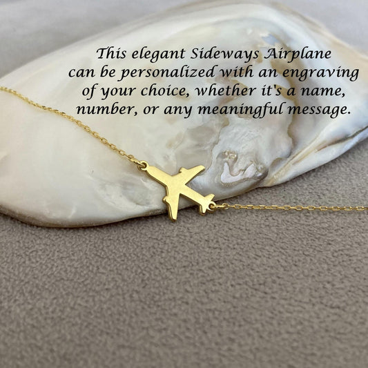 14 Ayar Altın Kaplama Yatay Uçak Kolye: 925 Ayar Gümüş Havacılık ve Seyahat İlhamlı Takı - Lisen Aksesuar