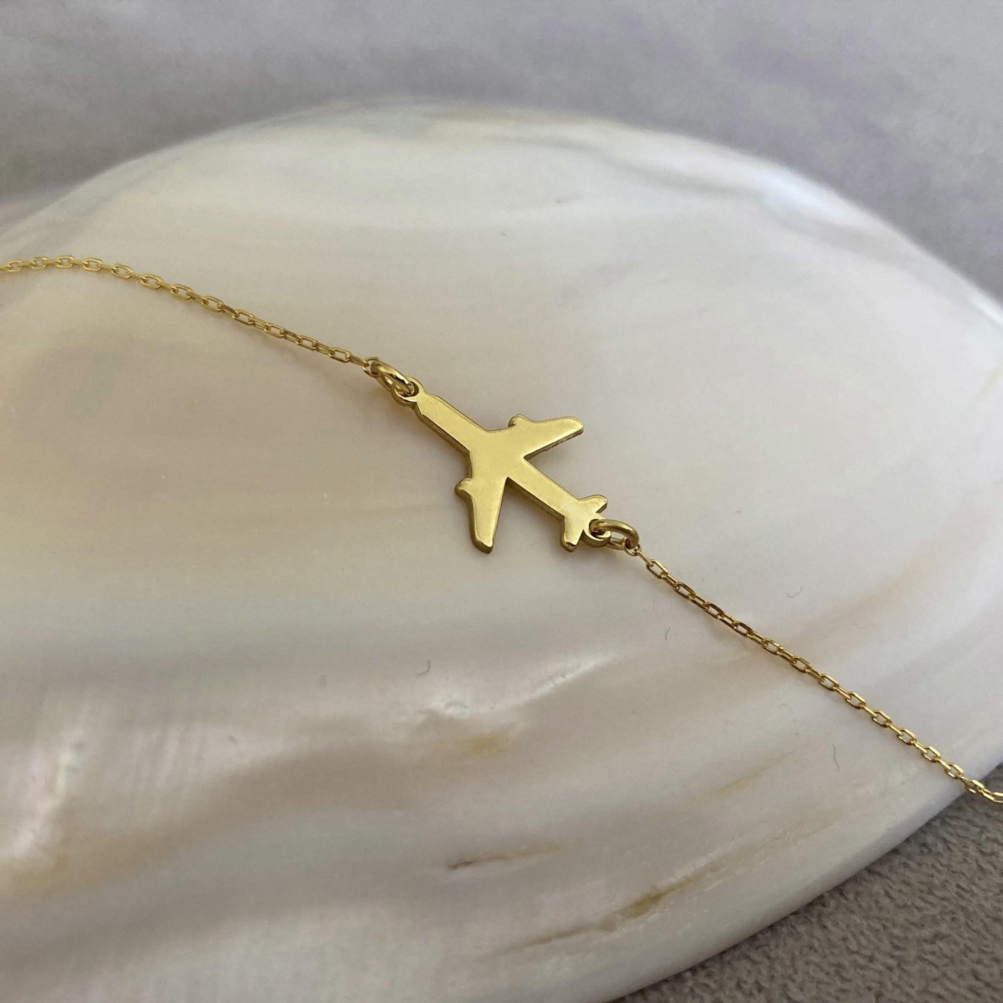 14 Ayar Altın Kaplama Yatay Uçak Kolye: 925 Ayar Gümüş Havacılık ve Seyahat İlhamlı Takı - Lisen Aksesuar