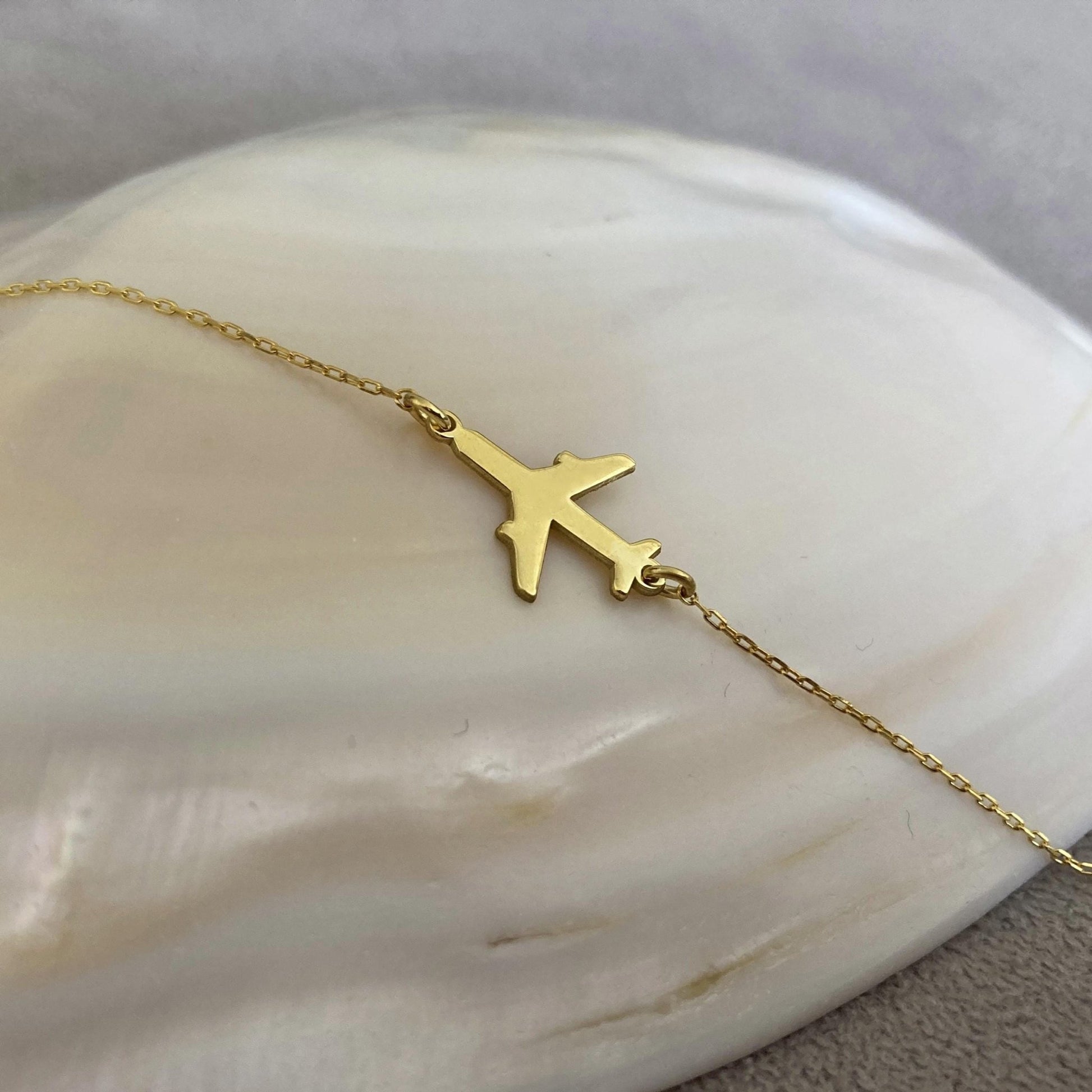 14 Ayar Altın Kaplama Yatay Uçak Kolye: 925 Ayar Gümüş Havacılık ve Seyahat İlhamlı Takı - Lisen Aksesuar