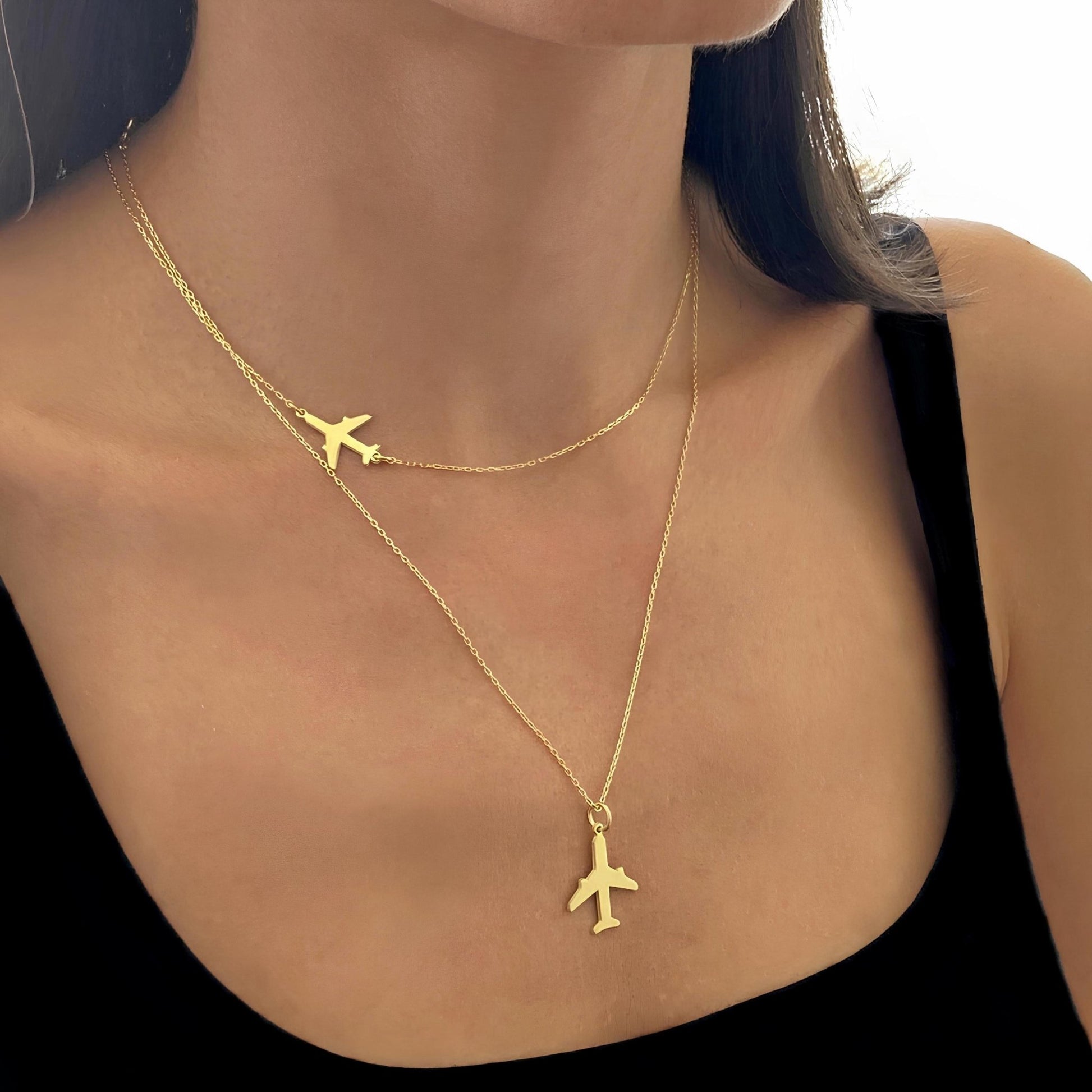 14 Ayar Altın Kaplama Yatay Uçak Kolye: 925 Ayar Gümüş Havacılık ve Seyahat İlhamlı Takı - Lisen Aksesuar