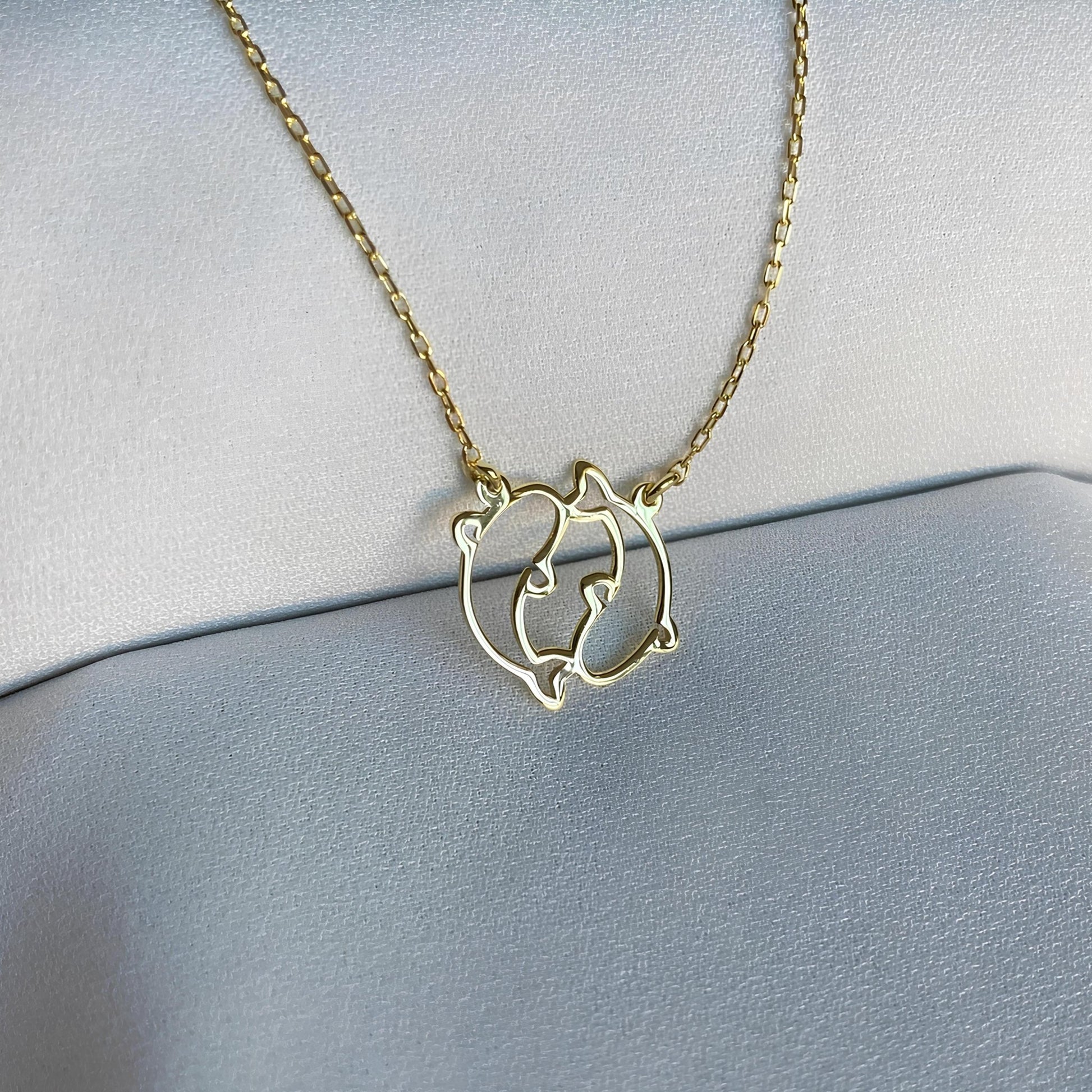 14 Ayar Altın Kaplama Yunus Çift Kolye Seti: 925 Ayar Gümüş Deniz Temalı Takı - Lisen Aksesuar