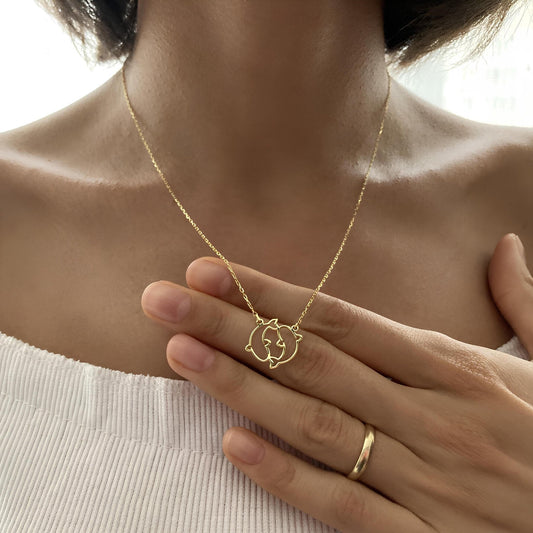 14 Ayar Altın Kaplama Yunus Çift Kolye Seti: 925 Ayar Gümüş Deniz Temalı Takı - Lisen Aksesuar