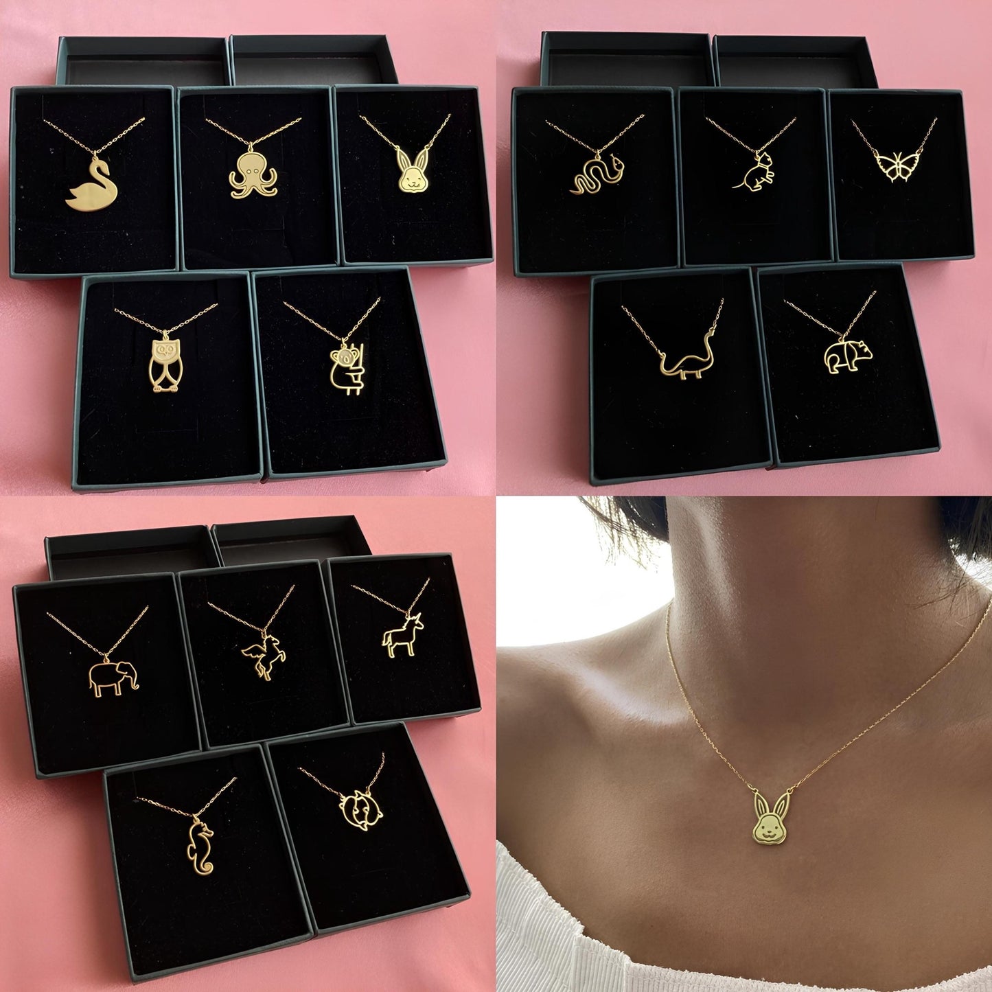 14 Ayar Altın Kaplama Yunus Çift Kolye Seti: 925 Ayar Gümüş Deniz Temalı Takı - Lisen Aksesuar