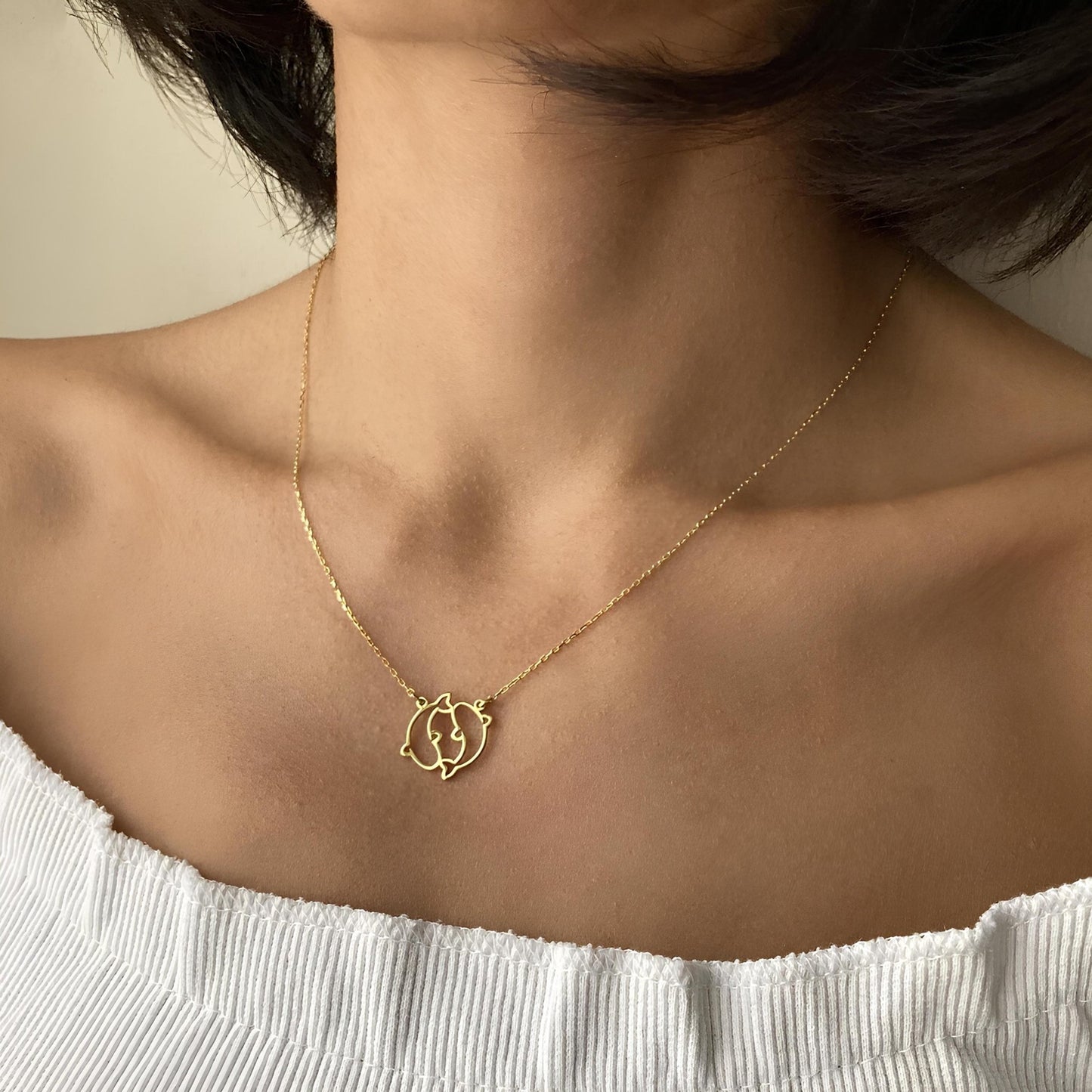 14 Ayar Altın Kaplama Yunus Çift Kolye Seti: 925 Ayar Gümüş Deniz Temalı Takı - Lisen Aksesuar