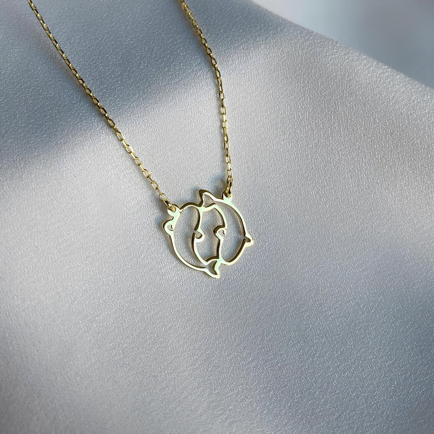 14 Ayar Altın Kaplama Yunus Çift Kolye Seti: 925 Ayar Gümüş Deniz Temalı Takı - Lisen Aksesuar