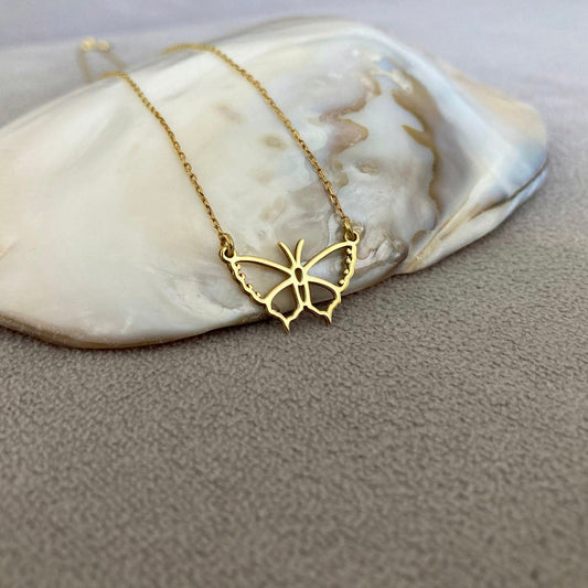 14 Ayar Altın Kelebek Kolye: 925 Ayar Gümüş Doğadan İlham Alan Takı - Lisen Aksesuar