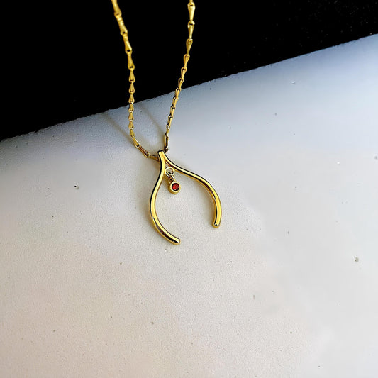 925 Aayar Gümüş Doğum Taşlı Wishbone Yüzük Tutucu Kolye: Altın Kaplama Şans Sembolü Dilek Kemiği Kolye - Lisen Aksesuar