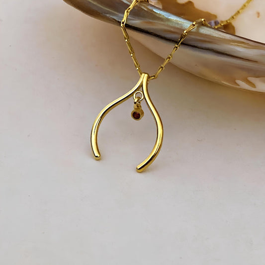 925 Aayar Gümüş Doğum Taşlı Wishbone Yüzük Tutucu Kolye: Altın Kaplama Şans Sembolü Dilek Kemiği Kolye - Lisen Aksesuar