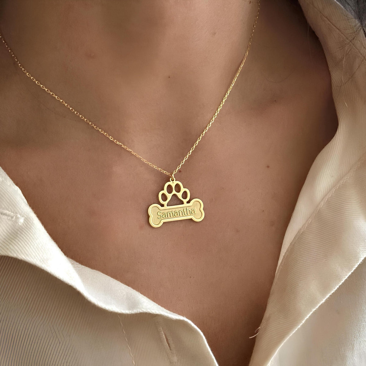 925 Ayar Gümüş Köpek Kemik İsimli Kolye Ucu: Altın Kaplama Kişiselleştirilebilir Pati Figürlü Kolye - Lisen Aksesuar
