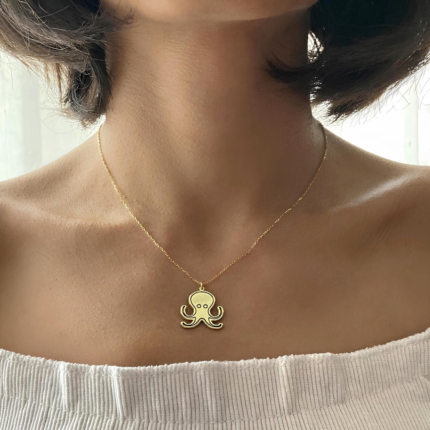 925 Ayar Gümüş Ahtapot Kolye: Altın Kaplama Deniz Temalı Kolye - Lisen Aksesuar