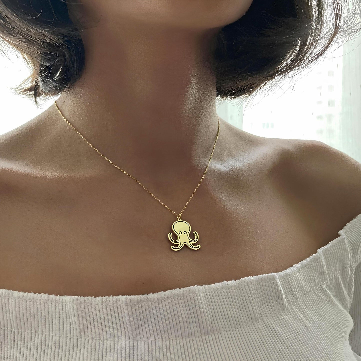 925 Ayar Gümüş Ahtapot Kolye: Altın Kaplama Deniz Temalı Kolye - Lisen Aksesuar