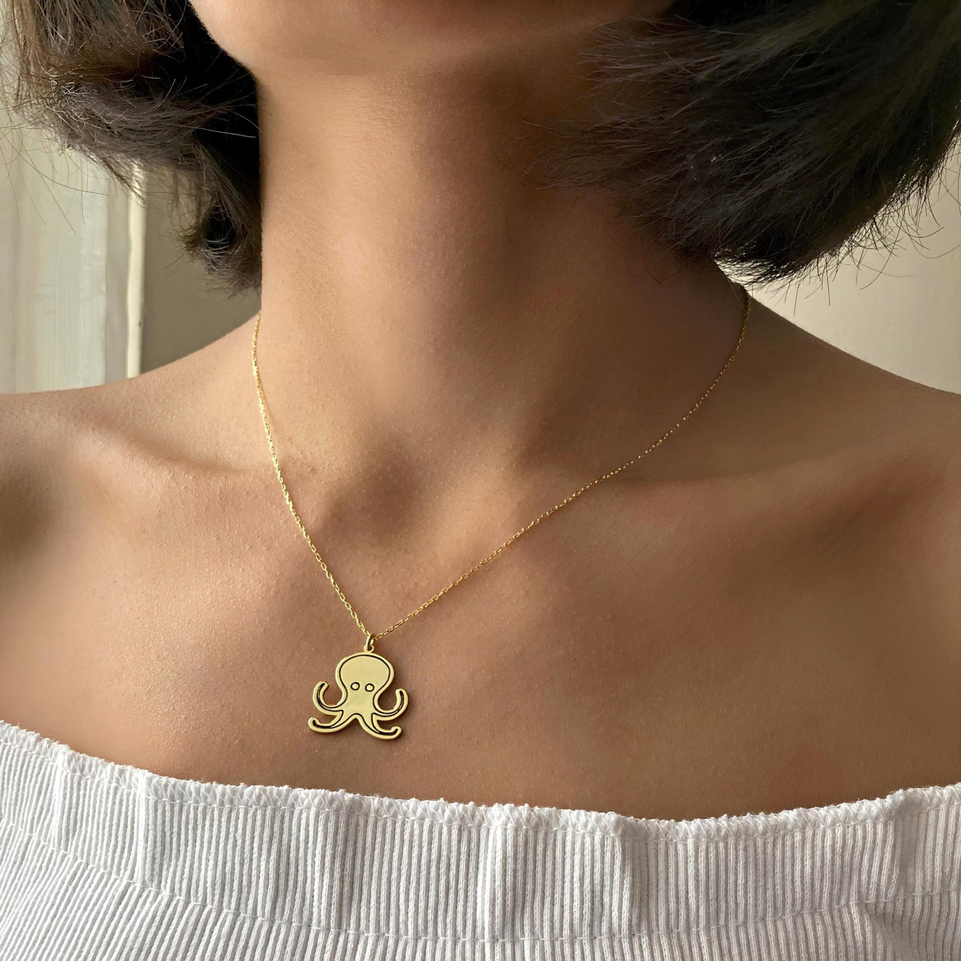 925 Ayar Gümüş Ahtapot Kolye: Altın Kaplama Deniz Temalı Kolye - Lisen Aksesuar
