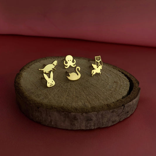 925 Ayar Gümüş Hayvan Figürlü Küpe: Altın Kaplama Sevimli Hayvan Küpeleri - Lisen Aksesuar