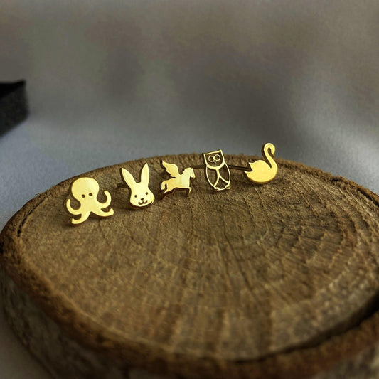 925 Ayar Gümüş Hayvan Figürlü Küpe: Altın Kaplama Sevimli Hayvan Küpeleri - Lisen Aksesuar