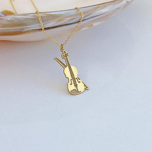 925 Ayar Gümüş Keman Kolye: Altın Kaplama Zarif Keman Figürlü Kolye - Lisen Aksesuar