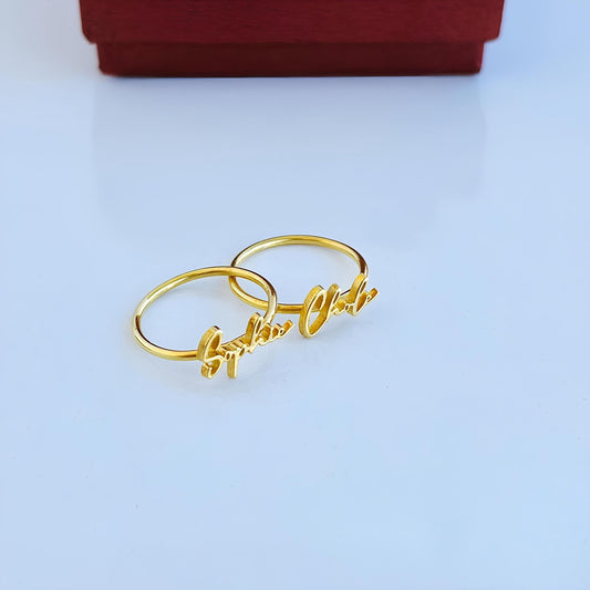 925 Ayar Gümüş Kişiye Özel El Yazısı İsim Yüzüğü: Altın Kaplama Harf Yüzük - Lisen Aksesuar