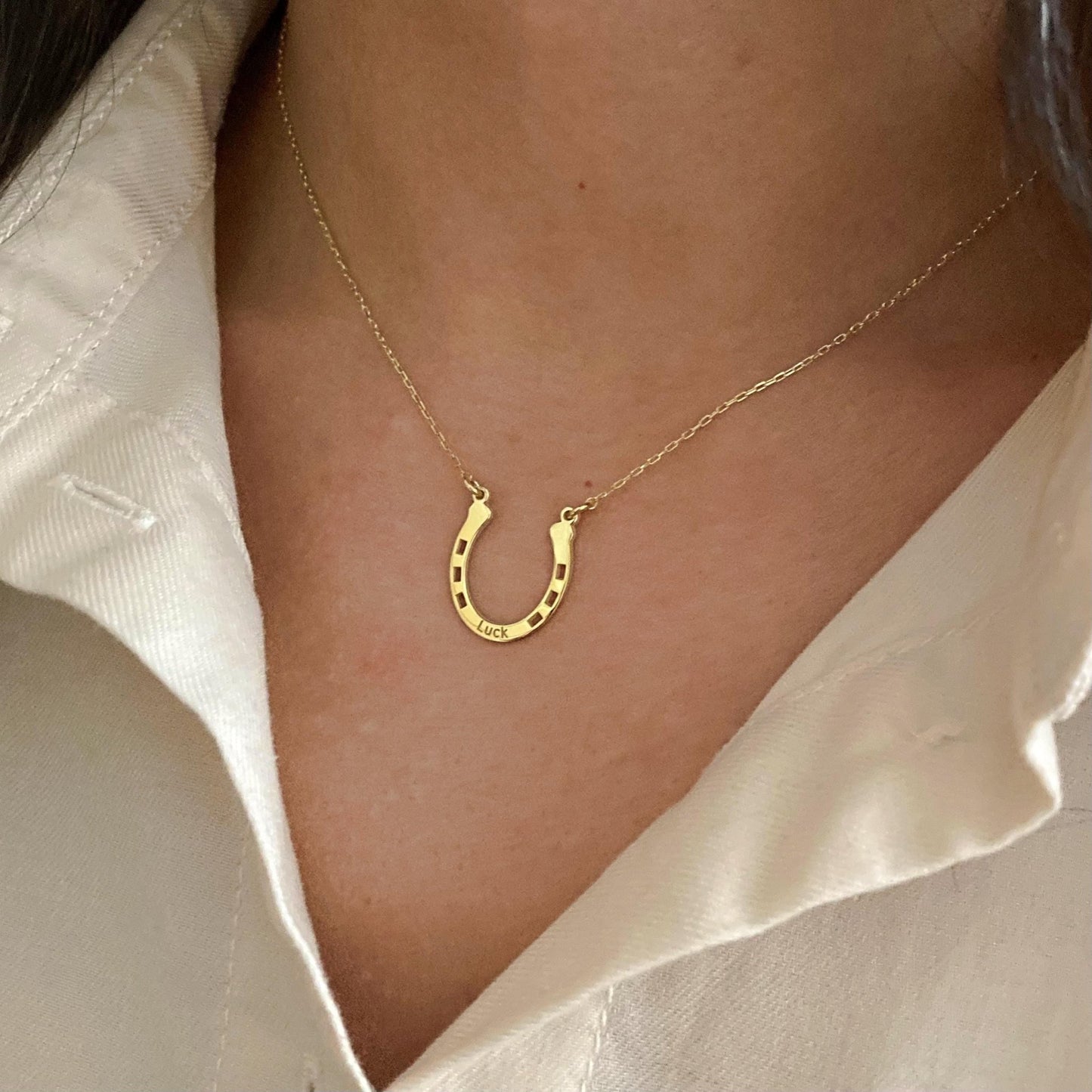 925 Ayar Gümüş Kişiye Özel Nal Kolye: 14 Ayar Altın Kaplama Şans Sembolü - Lisen Aksesuar