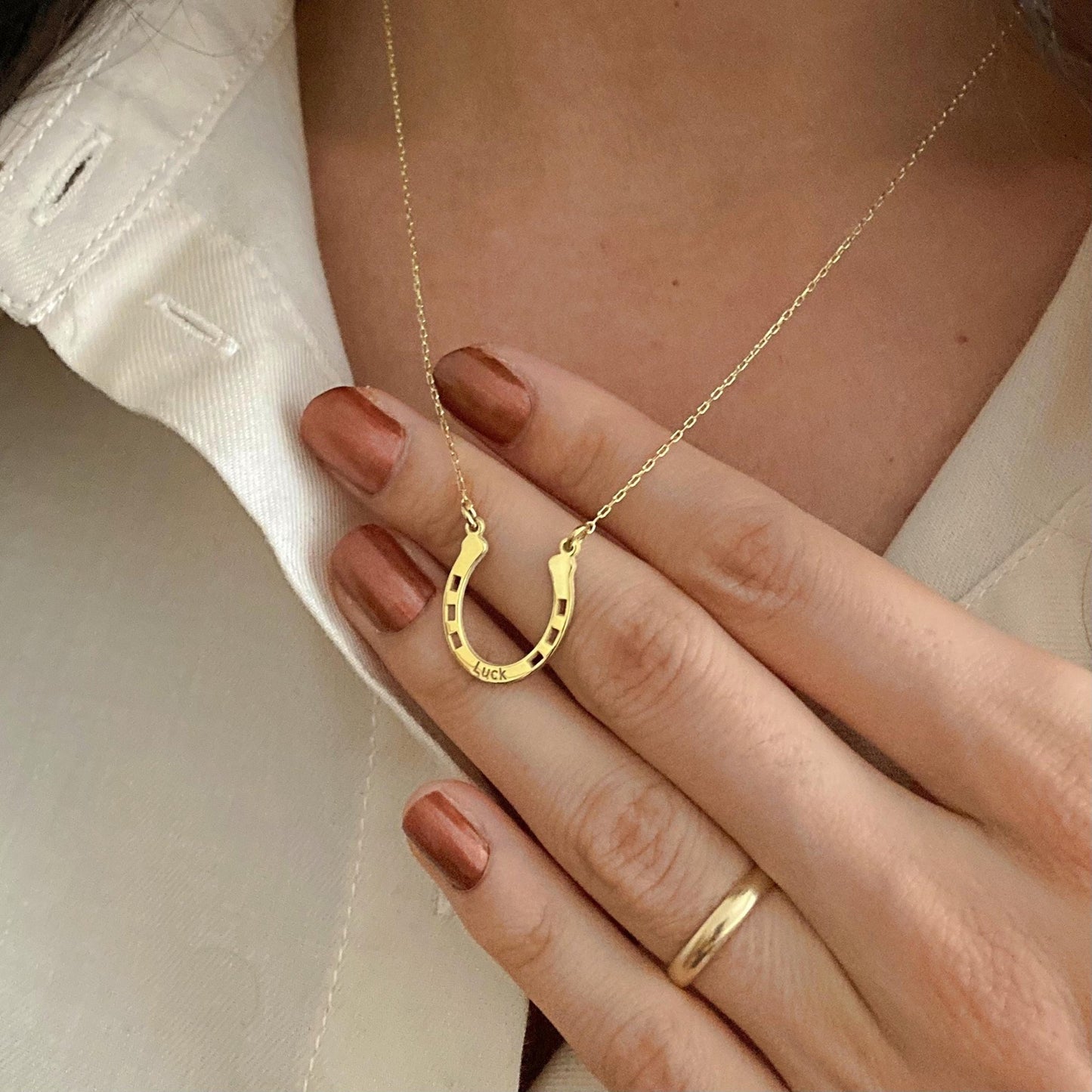 925 Ayar Gümüş Kişiye Özel Nal Kolye: 14 Ayar Altın Kaplama Şans Sembolü - Lisen Aksesuar