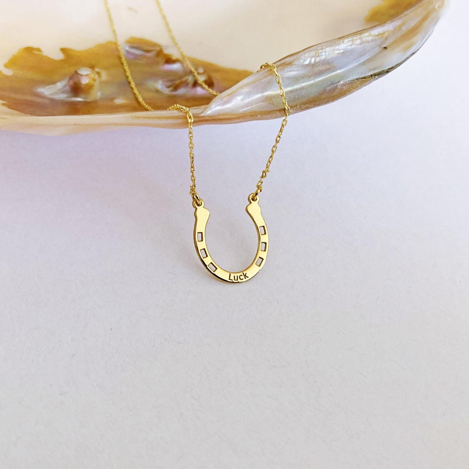 925 Ayar Gümüş Kişiye Özel Nal Kolye: 14 Ayar Altın Kaplama Şans Sembolü - Lisen Aksesuar
