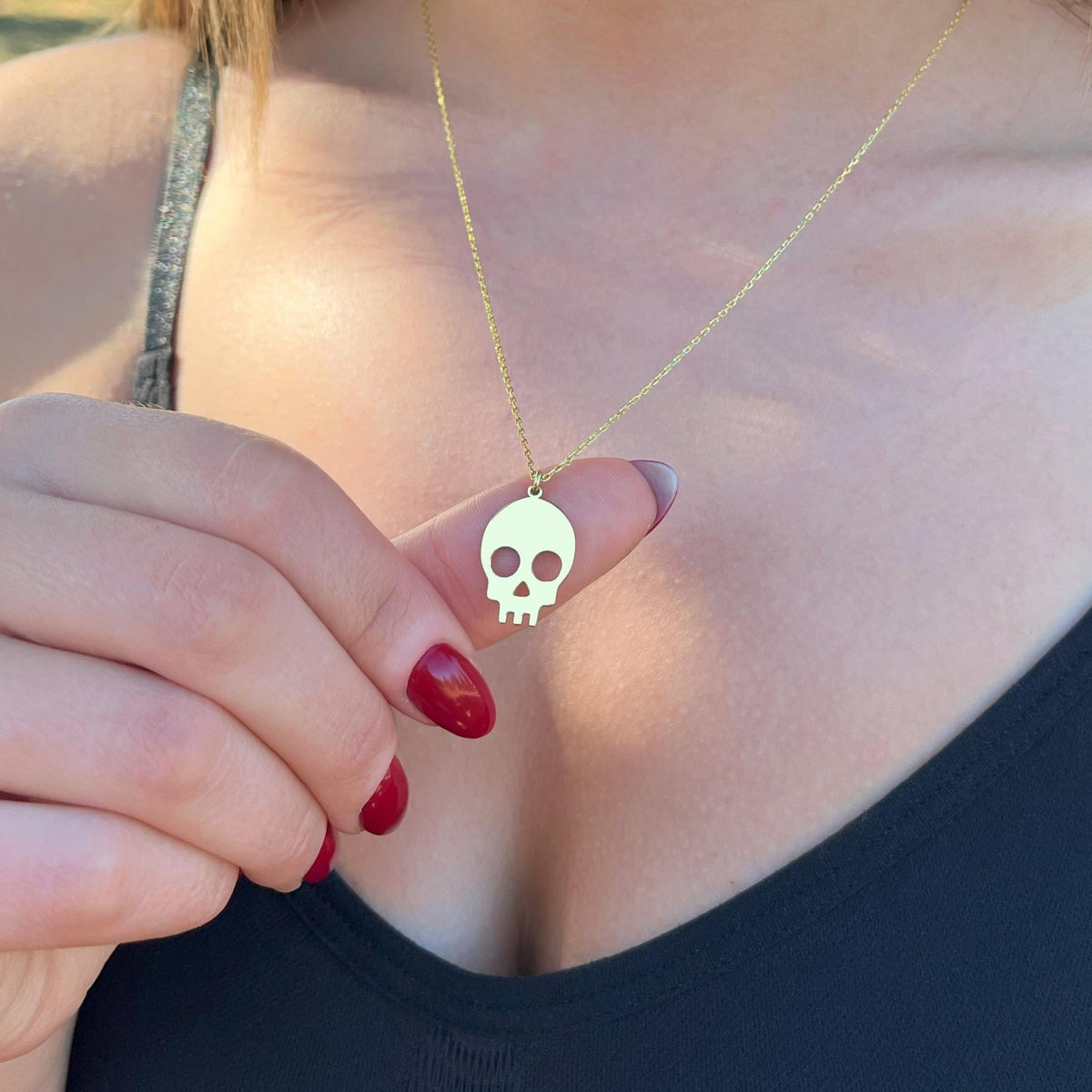 925 Ayar Gümüş Minimal Kuru Kafa Kolye: 14 Ayar Altın Kaplama Unisex Gotik Takı - Lisen Aksesuar