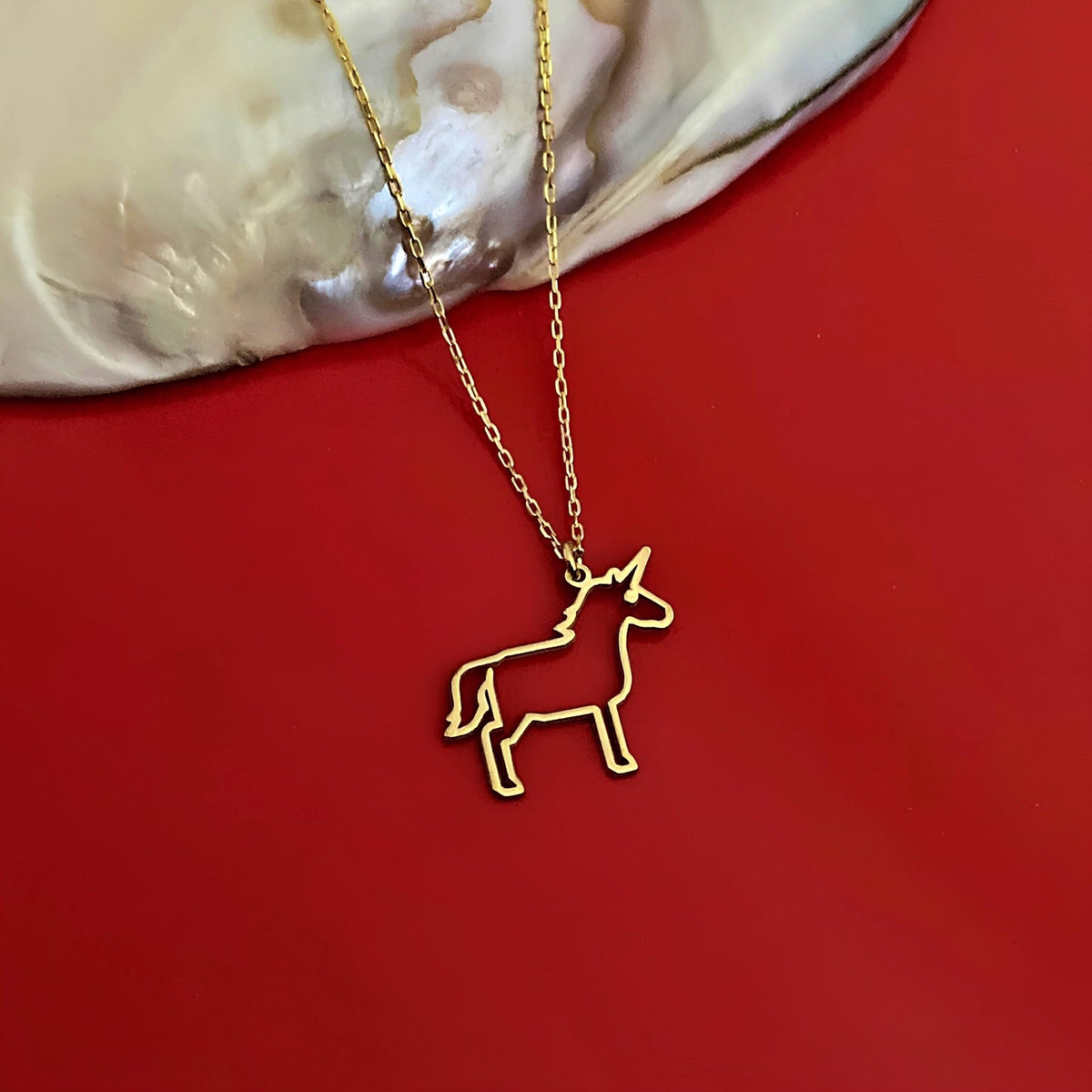925 Ayar Gümüş Unicorn Kolye: 14 Ayar Altın Kaplama Tek Boynuzlu At Kolye - Lisen Aksesuar