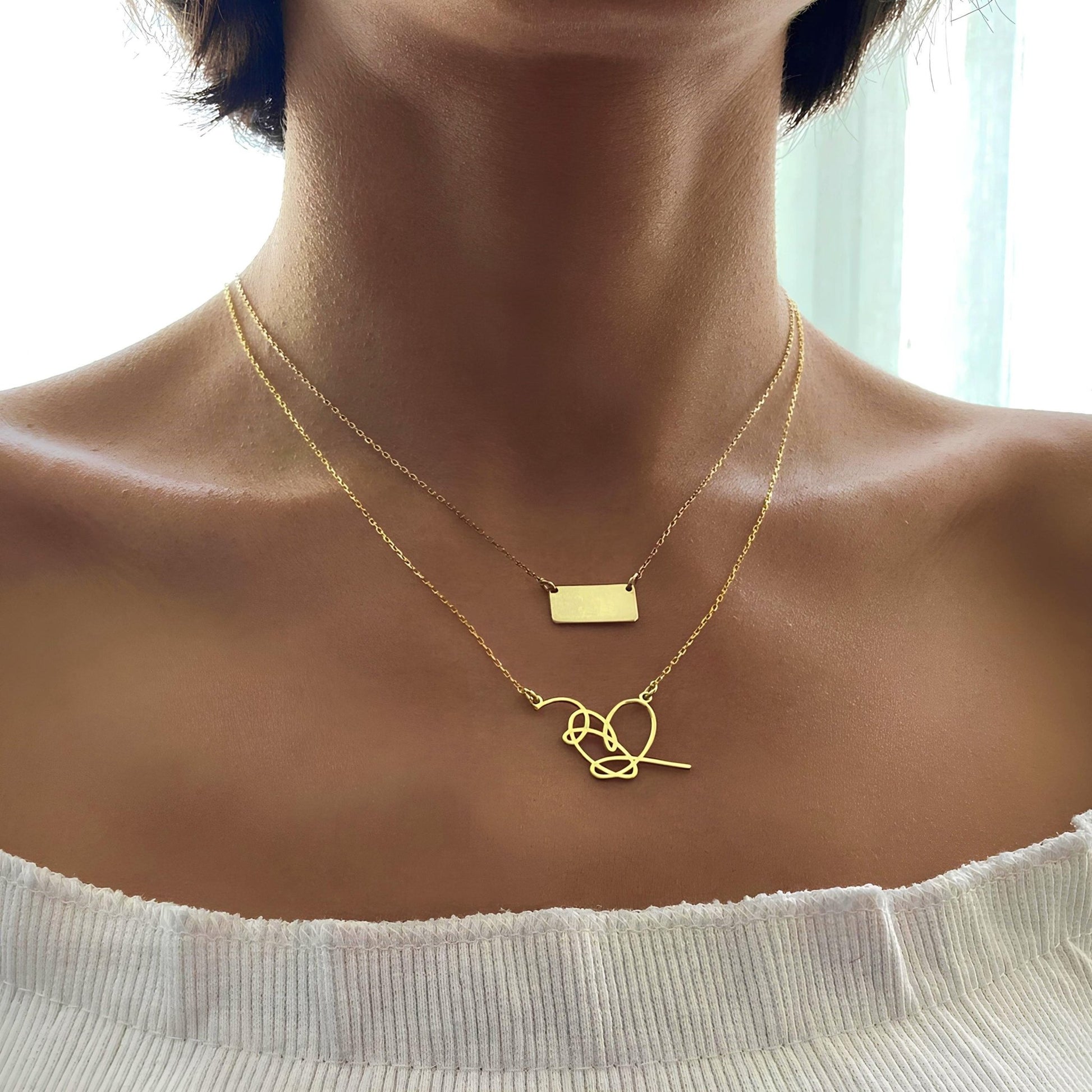 925 Ayar Gümüş Yatay Bar Kolye: Altın Kaplama Kişiye Özel Gravür Minimal Hediye - Lisen Aksesuar