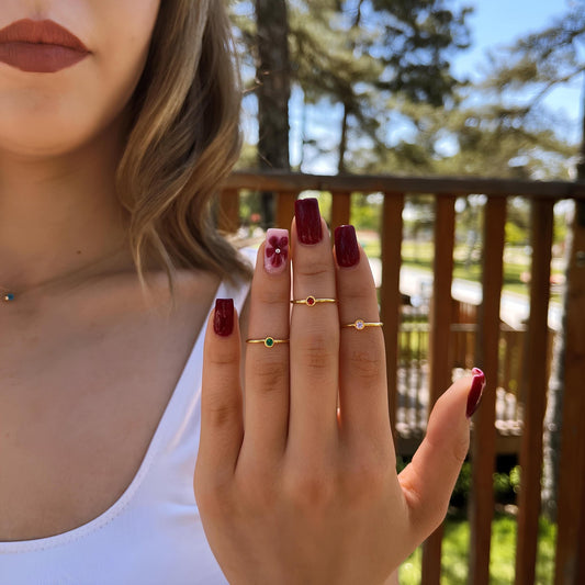 925 Ayar Gümüş Zarif Doğum Taşı Yüzük: Altın Kaplama Kişiye Özel Minimal Yüzük - Lisen Aksesuar