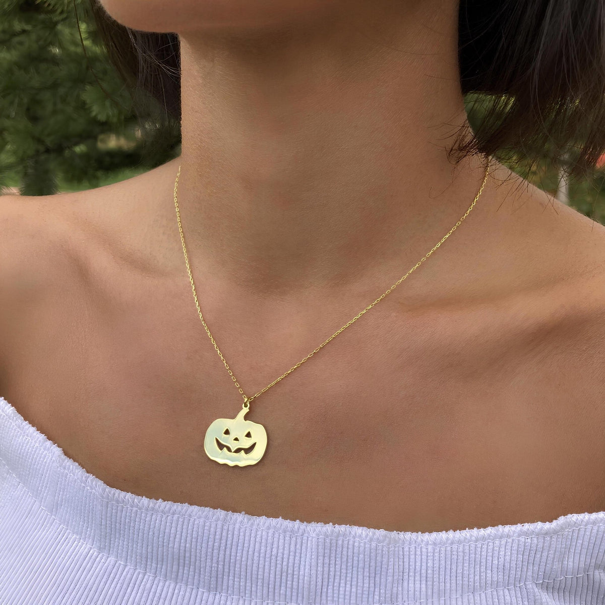 Altın Kaplama Balkabağı Kolye: 925 Ayar Gümüş Halloween Kolye - Lisen Aksesuar