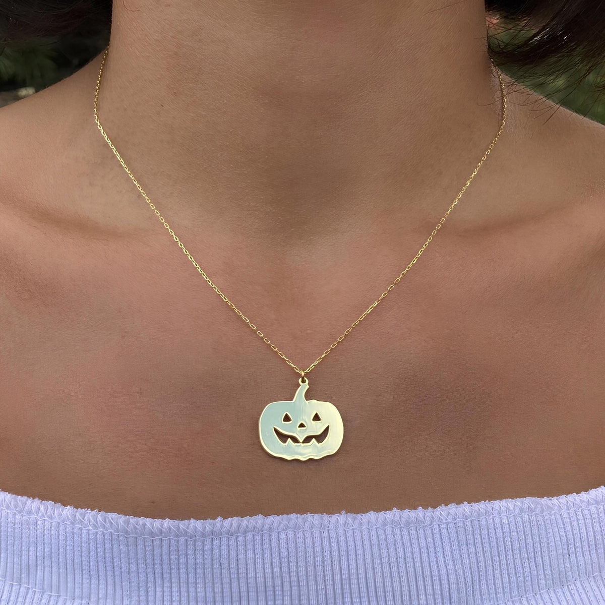 Altın Kaplama Balkabağı Kolye: 925 Ayar Gümüş Halloween Kolye - Lisen Aksesuar