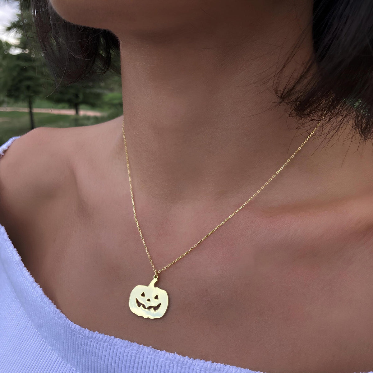 Altın Kaplama Balkabağı Kolye: 925 Ayar Gümüş Halloween Kolye - Lisen Aksesuar